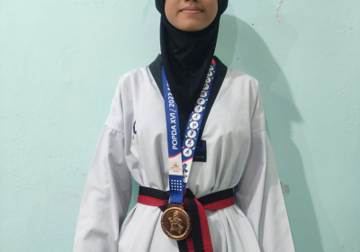 Intan Zalfa kelas 8.3 Juara 3 POPDA Meulaboh cabang Taekwondo Tahun 2022